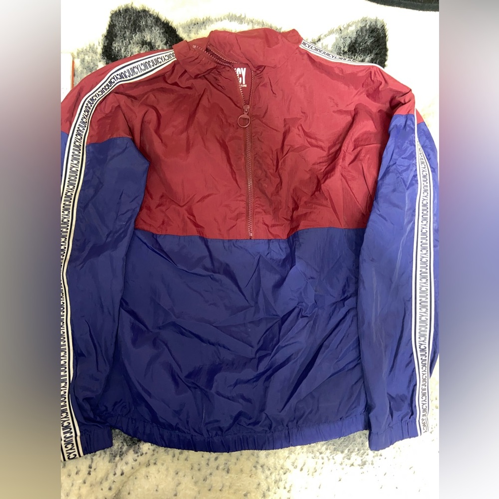 juicy couture burgundy and blue windbreaker with hood